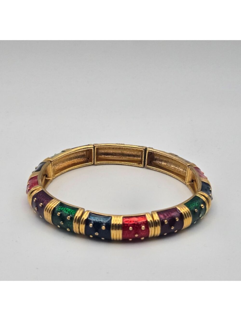 Vintage Joan Rivers Colorful Enamel Stretch Bracelet Gold-Tone